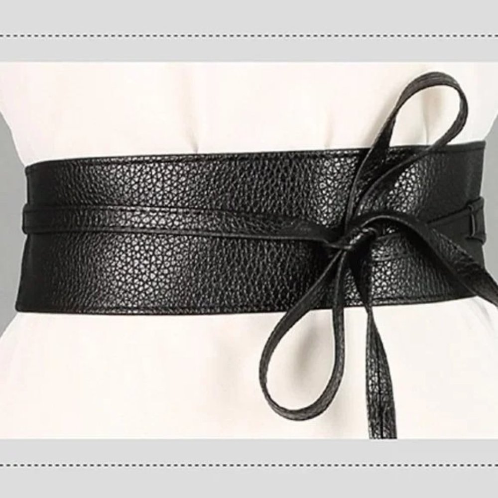 Obi Belt Wide Wrap Around Waist Boho Gypsy Self Tie Cinched Corset Black - Picture 5 of 12